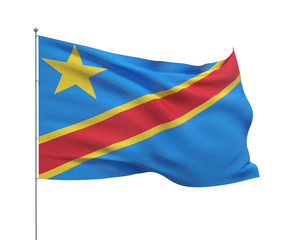 Waving flags of the world - flag of Democratic Republic of the Congo. Isolated on WHITE background 3D illustration.