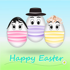 illustrated Easter card with funny eggs