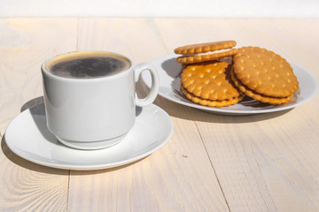 Espresso coffee and biscuits breakfast outdoors