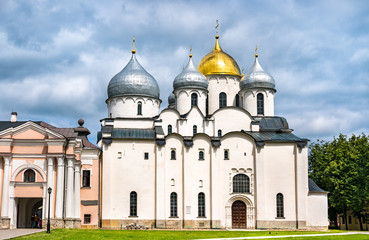 Fototapeta na wymiar Holy Sophia Cathedral at Novgorod Detinets in Great Novgorod, Russia