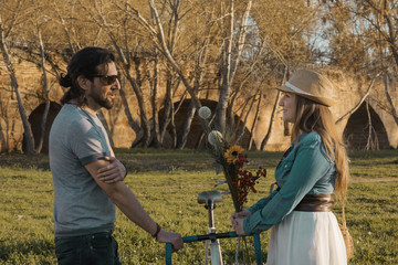 Couple walking and enjoying in the park