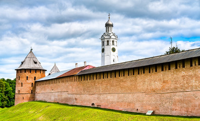 Fototapeta na wymiar Defensive walls of Novgorod Detinets in Veliky Novgorod, Russia