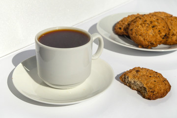 Fototapeta na wymiar Espresso coffee and biscuits breakfast outdoors
