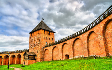 Fototapeta na wymiar Defensive walls of Novgorod Detinets in Veliky Novgorod, Russia