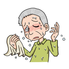 高齢者　おじいさん　熱中症　脱水症状　汗　汗だく　暑い
