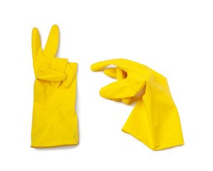 Yellow rubber glove for cleaning isolated on a white