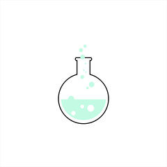 Lab flask with liquid and bubbles inside. Vector illustration