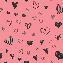 Heart doodles seamless pattern. Love illustration hearts hand drawn background.