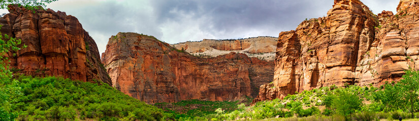 Panoramic view of Virgin River Basin near Big Bend area in Zion National Park