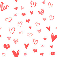 Heart doodles seamless pattern. Love illustration hearts hand drawn background.