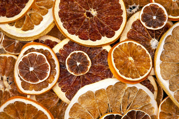 Dried slices of various citrus fruits