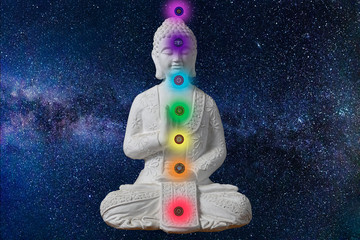 A buddha with the seven chakras