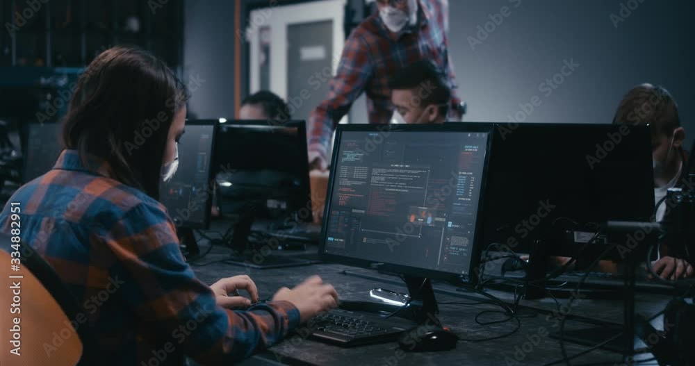 Wall mural students learning programming in school