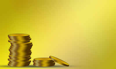 Stack of gold coins with yellow background