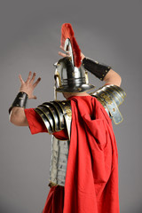 Roman soldier protecting himself
