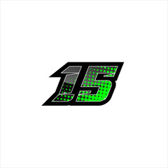 Vector Racing number 15, start racing number, sport race number with green black color and halftone dots style isolated on white background