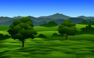 Fototapeta premium landscape with trees and green hills