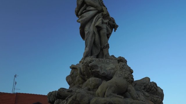 Statues of saint on Charles bridge in Prague. Saint V&iacute;t. Czech history and culture.
