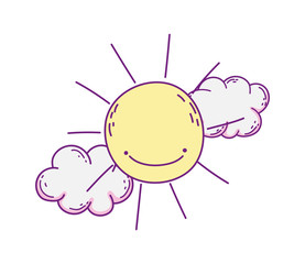 Kawaii sun cartoon with clouds vector design