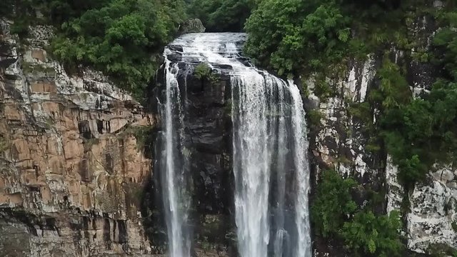 drone waterfall in forest