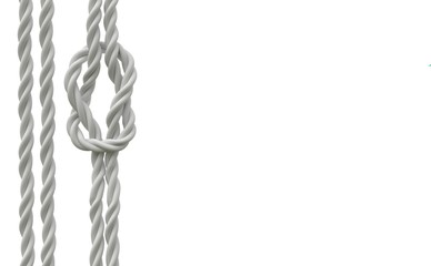 Square knot on white ropes isolated on white 3d render illustration