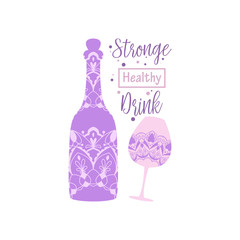 Vintage plum design for Bottle and glass for drink beer. Vector