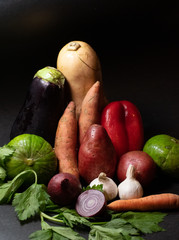 Vegetables on black background