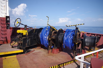 Mooring winches on vessel.