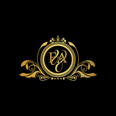 F & A / FA logo initial vector mark. Initial letter F and A FA logo luxury vector mark, gold color elegant classical symmetric curves decor.