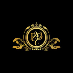 F & D / FD logo initial vector mark. Initial letter F and D FD logo luxury vector mark, gold color elegant classical symmetric curves decor.