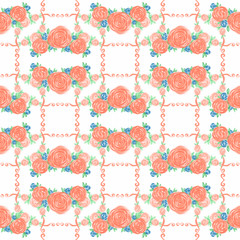Cute seamless pattern naive colorful flower print. Rose background.