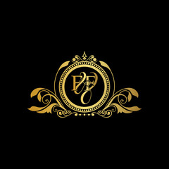 F & F / FF logo initial vector mark. Initial letter F and F FF logo luxury vector mark, gold color elegant classical symmetric curves decor.