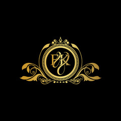 F & K / FK logo initial vector mark. Initial letter F and K FK logo luxury vector mark, gold color elegant classical symmetric curves decor.