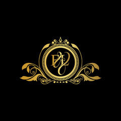 F & L / FL logo initial vector mark. Initial letter F and L FL logo luxury vector mark, gold color elegant classical symmetric curves decor.