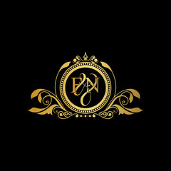 F & N / FN logo initial vector mark. Initial letter F and N FN logo luxury vector mark, gold color elegant classical symmetric curves decor.