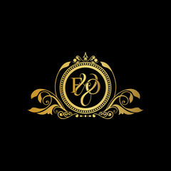 F & O / FO logo initial vector mark. Initial letter F and O FO logo luxury vector mark, gold color elegant classical symmetric curves decor.