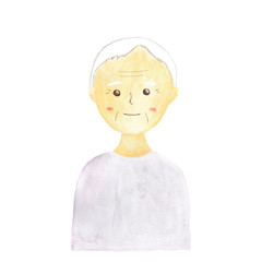 水彩　手描き　人物　祖母　笑顔　丸い目　(2020-3)