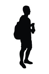 Young man with backpack silhouette vector
