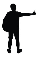 Young man with backpack silhouette vector