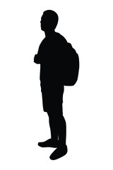 Young man with backpack silhouette vector