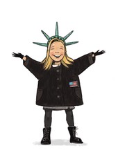 free happy american woman raising arms
