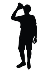 Young man with backpack silhouette vector