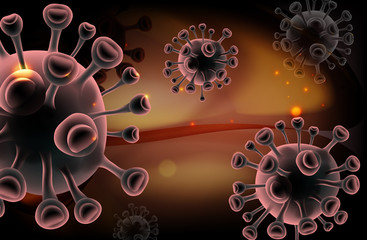 Corona virus disease COVID-19. Microscopic view of a infectious virus. 3D Rendering