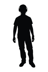 Boy listen to music silhouette vector