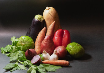 Vegetables on black background