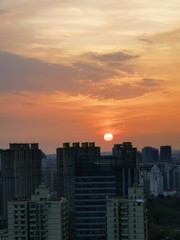 Fototapeta premium sunset in city shanghai orange romantic 