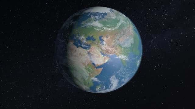 Spinning earth closing in to Far East. 3D rendering.