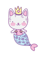 Obraz na płótnie Canvas Kawaii cat siren cartoon with crown vector design