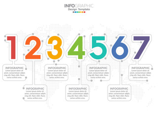 Business 7 step process chart infographics with numbers.