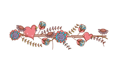 Isolated stick with flowers hearts and leaves vector design